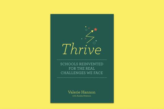The cover of the book Thrive. A green background with 'Thrive' written across the front in yellow text.