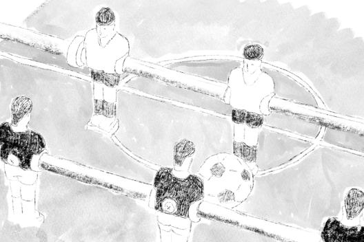 An illustration of a table football game