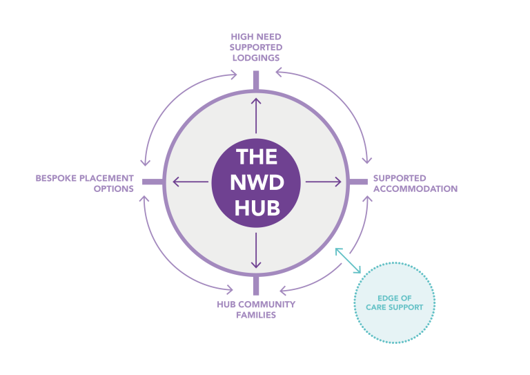 A diagram showing the different elements that contribute to the success of the NWD Hub