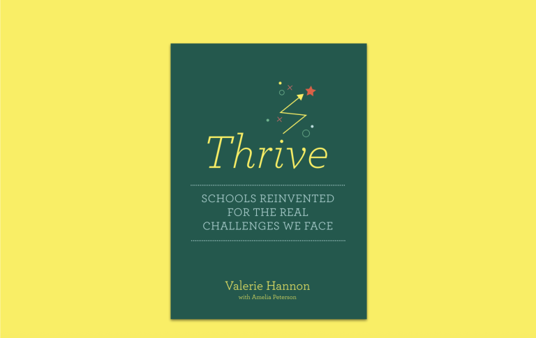 The cover of the book Thrive. A green background with 'Thrive' written across the front in yellow text.