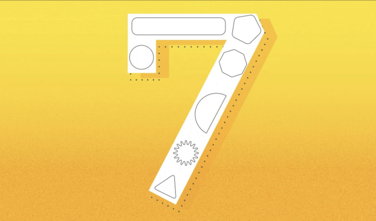 A white 7 on a yellow background