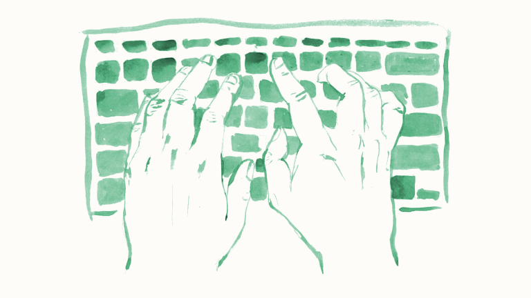 Green watercolour, hands typing