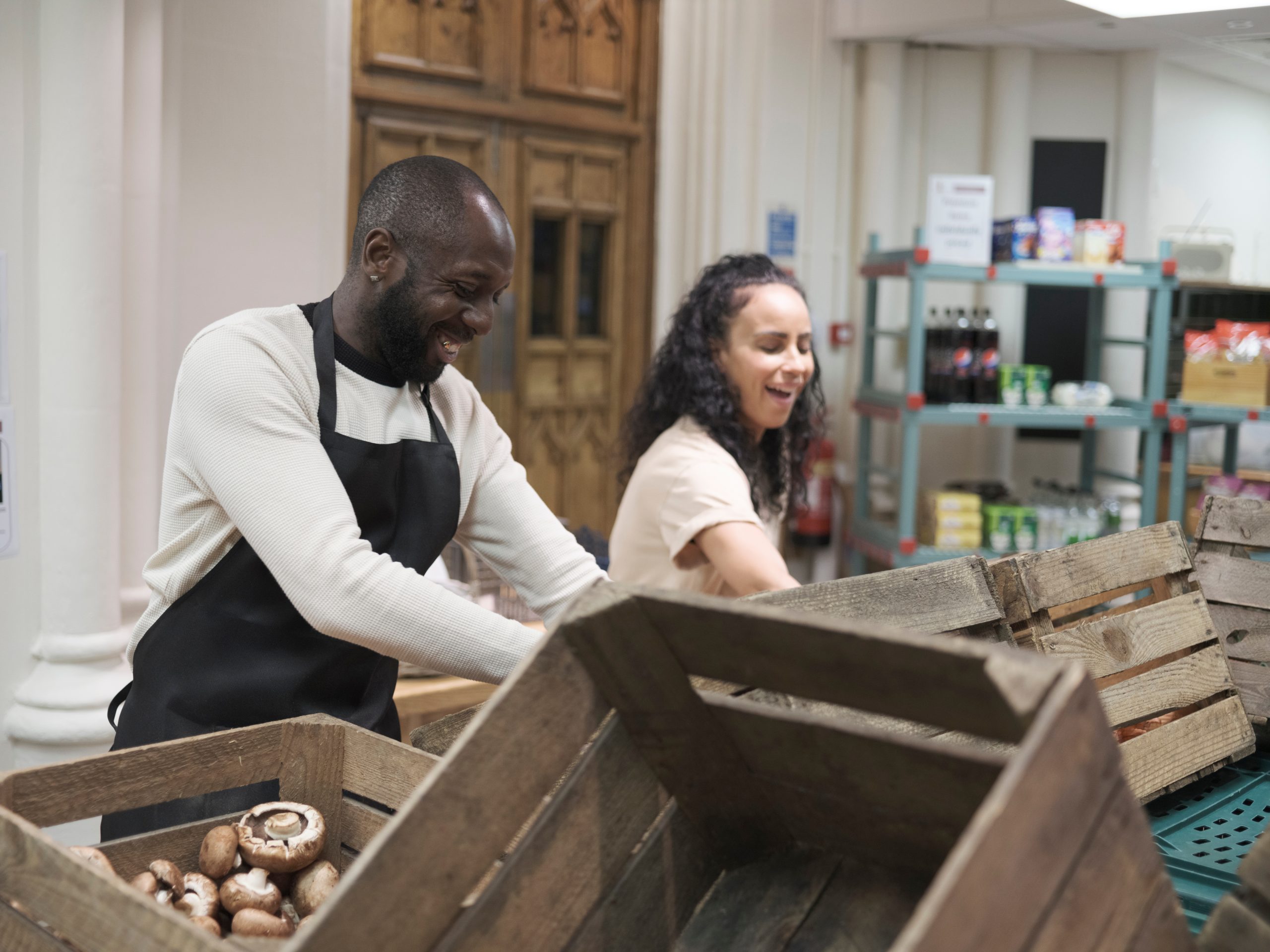 Volunteers working in community food center