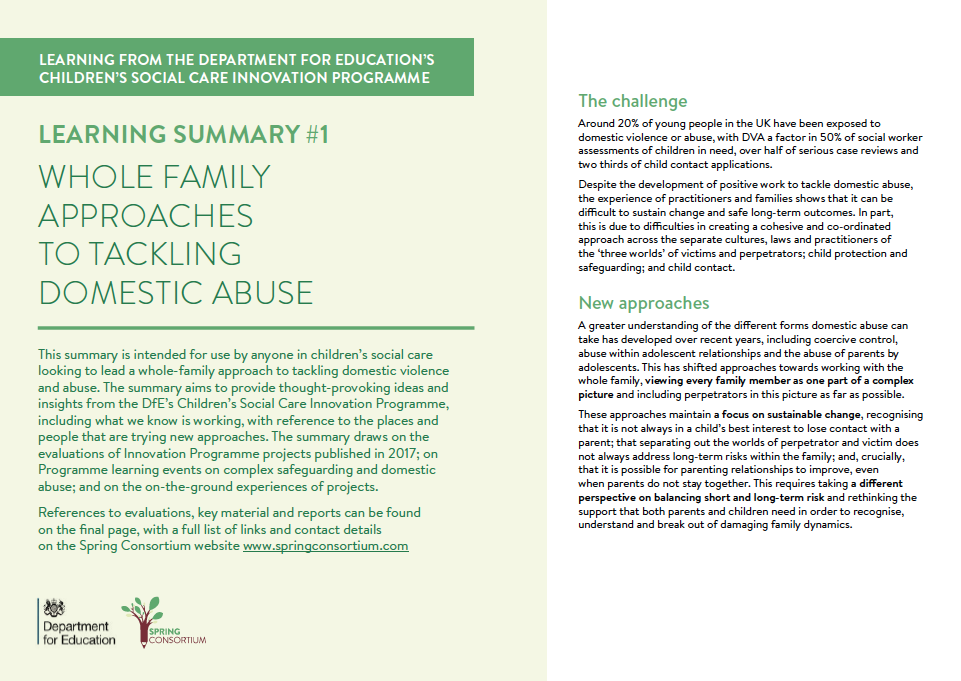 quick guide DfE quick guide WHOLE FAMILY APPROACHES TO TACKLING DOMESTIC ABUSE