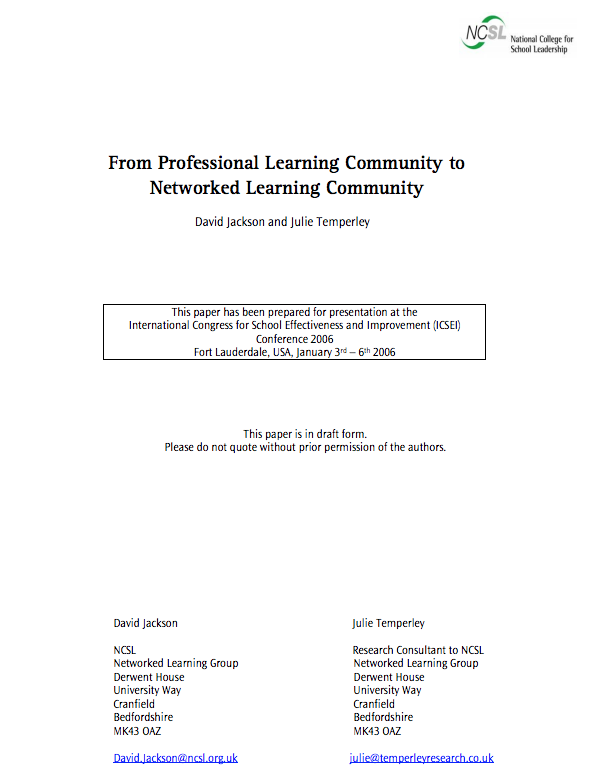 From professional learning community to networked learning community